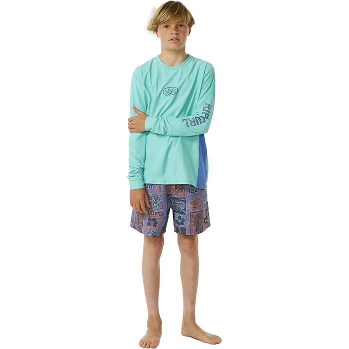 2024 Rip Curl Boys Lost Islands UPF Long Sleeve Rash Vest 12CBRV - Aqua